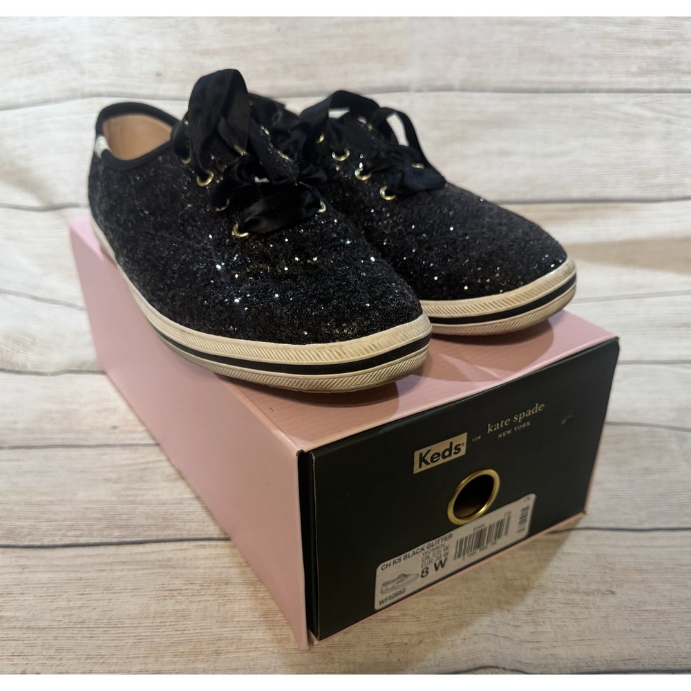 Keds Kate Spade Black Glitter Shoes Sparkly Wms Sz 8 Wide